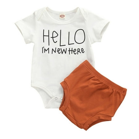

Newborn Baby Girls Summer Short Sleeve Letter Print Romper + Shorts Two Piece Outfits