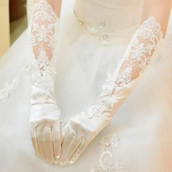 Dalrosia Long Finger Satin Bride Wedding Gloves White Lace Elbow Length Bridal Gloves Prom Accessories for Women