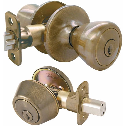 Ultra 84061 Antique Brass Single Cylinder Deadbolt and Entry Combo