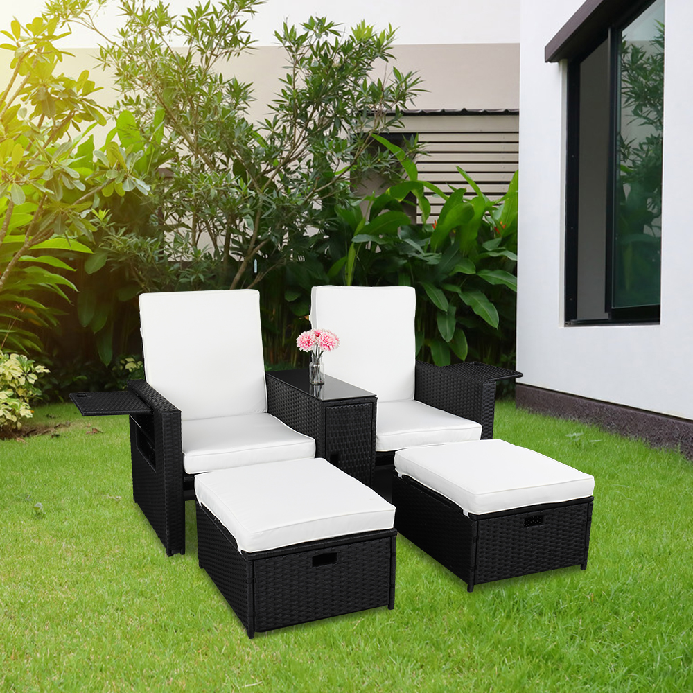 Veryke 5 Piece Outdoor Patio Rattan Lounge Chaise with Adjustable Backrest & Ottomans - image 1 of 10