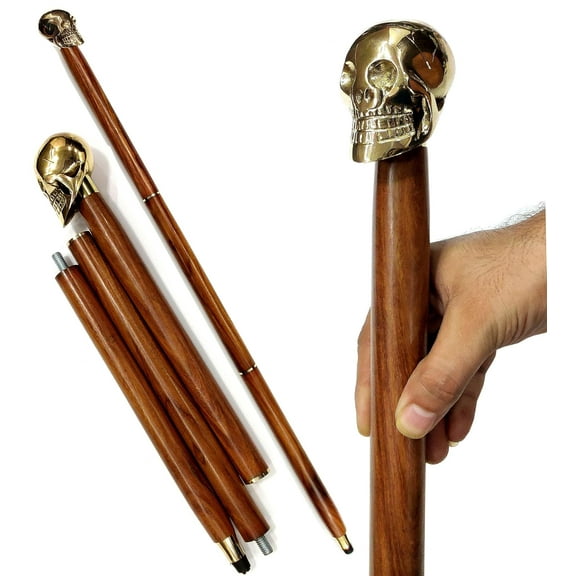 Handcrafted Wooden Walking Stick with Brass Handle – Vintage Style Cane for Men & Women