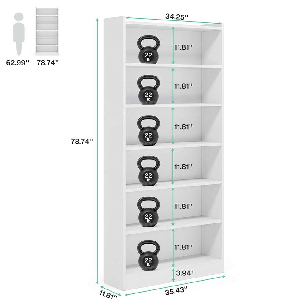 Spaco Wood Bookcase, 72" Tall Bookshelf with 6-Tier Open Storage Shelves, Bookshelf for Indoor, White