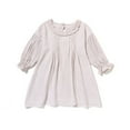 thumbnail image 2 of Girls Linen Long Sleeve Dresses Size 2-7 Toddlers Kids Cute Long Lantern-Sleeve Ruffle Crewneck Solid Color Pleated Pullover Babydoll Dress, 2 of 7