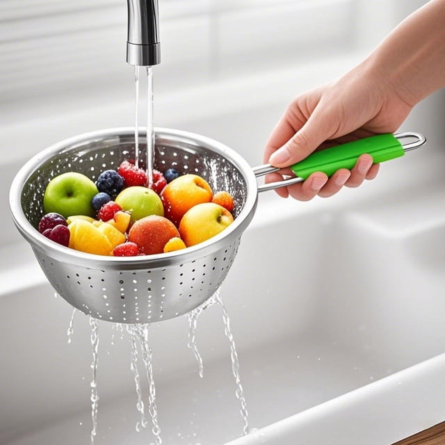 Product Category Drain Rack Kitchen Drain Rack - Stainless Steel Strainer with Handle for Easy Cleaning and Double Ear Basin for Vegetables Fruits Rice Basin