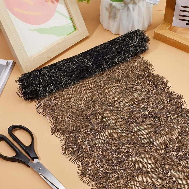 3.3 Yard X 10 Inch Wide Metallic Lace Fabric Black Gold Lace Ribbon  Trimming Eyelash Embroidery Sewing Applique Floral Border Roll for Sewing  Gift Wrap Bridal Shower Wedding Dress Accessory - Walmart.com
