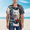 thumbnail image 2 of Pofeuu White Wolf With Flowers Print Hawaiian Shirt for Men Sleeves Casual Button Down Summer Beach Dress Shirts T-Shirts,Small, 2 of 7