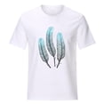 thumbnail image 4 of Awdenio Summer Feather Print Tops for Womens Plus Size Crewneck Tees Roll Sleeves Pullover Loose Tshirt, 4 of 7