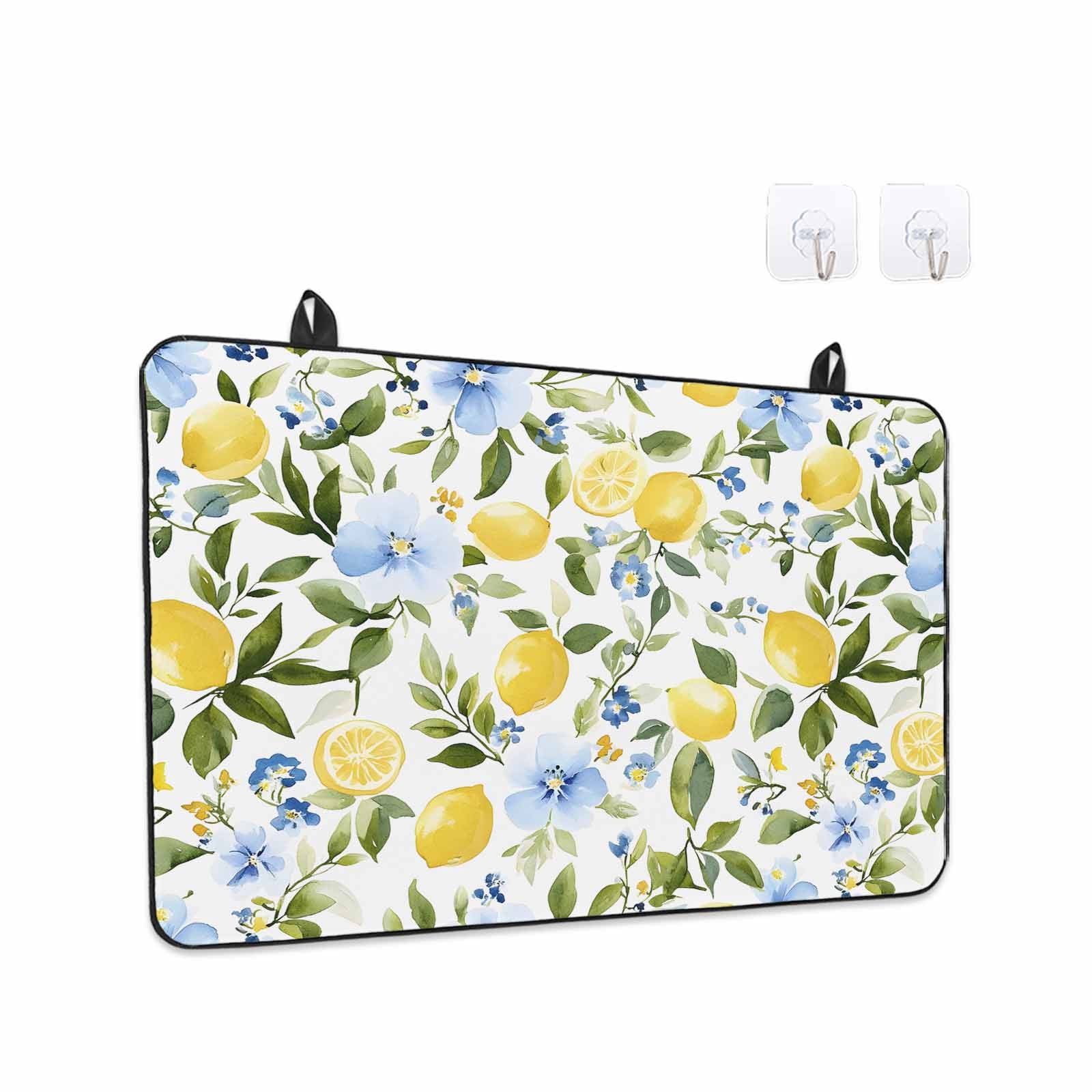 Eucalyptus Lemon Stove Top Cover for Electric Stove, Heat-proof & Non Slip Glass Top Stove Cover Protector, Sage Green Leaf Blue Flower Fruit Kitchen Flat Cooktop Rubber Mat 24x21 Inches