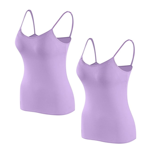 Timegard Camisoles pour Femmes 2 Pièces avec Soutien-Gorge Intégré Col Rond Bretelles Spaghetti Ajustées Douces Débardeurs Décontractés Hauts de Pyjama