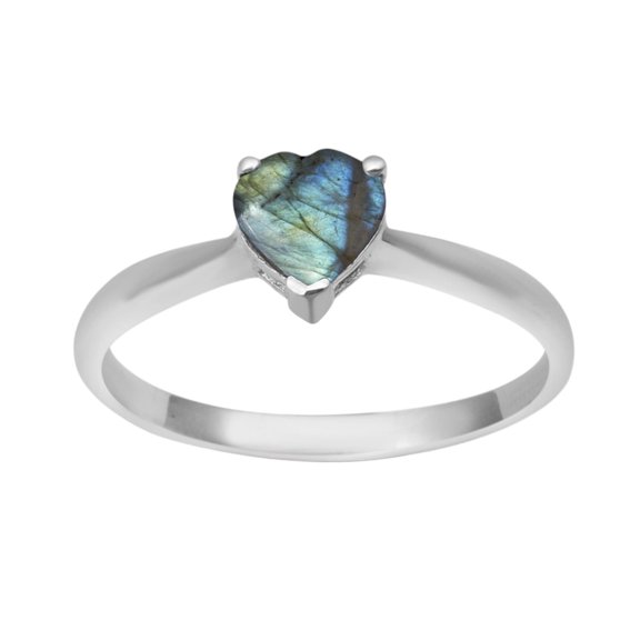5MM Heart Shape Labradorite 925 Sterling Silver Women Dainty Valentines Day Gifts Ring