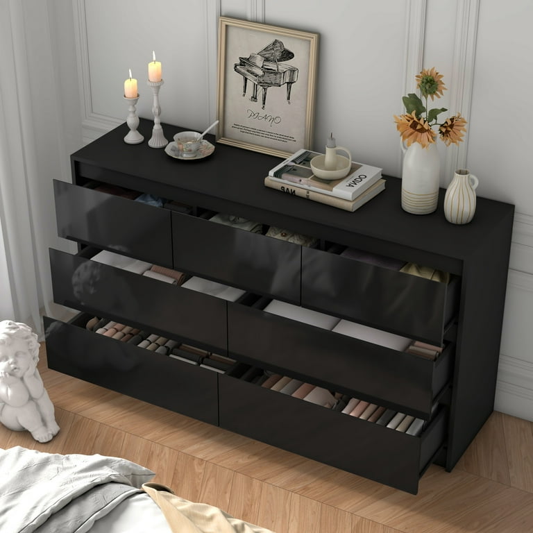 Chvans Black 55 inch Modern High Gloss Dresser with 7 Drawers and Wood  Handles - Walmart.com