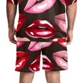thumbnail image 5 of Men's Hawaiian Shirts and Shorts Set, Mens Short Sets 2 Piece Outfits, Mens Beach Outfit, Red Cartoon Lip Pattern, Men Short Sets Outfits, 5 of 6