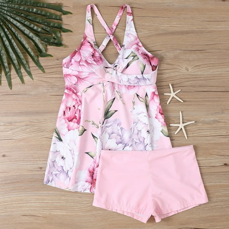 Busydd Tankini Swimsuits for Women Plus Size Swimwear S-5XL Trendy Flowy V Neck Swim Suits Two Piece Tankini Bathing Suits for Women with Boyshorts