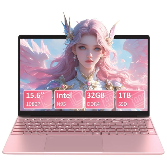 Ordinateur Portable Remis à Neuf Auusda 15,6 Pouces Processeur Intel Alder Lake-N Quadricœur 32 Go DDR4 RAM 1 To SSD Full HD IPS Display Rose