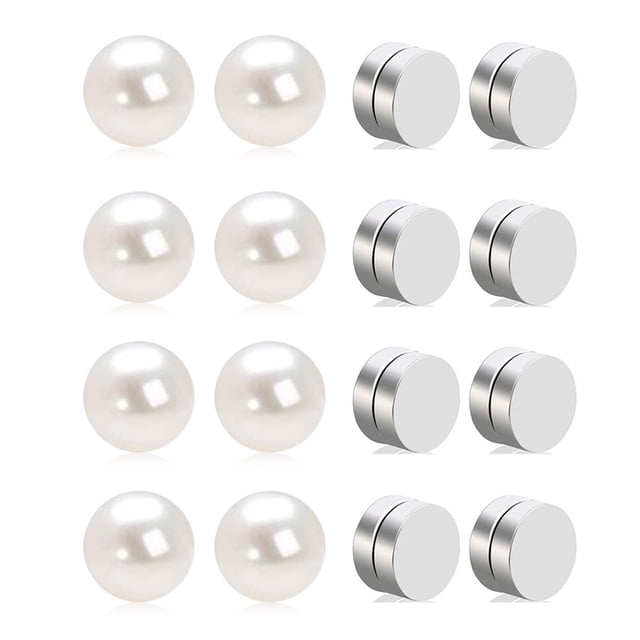 4 pares de pendientes con perforaciones de colores no alérgicos y sin agujeros para las orejas, orejas magnéticas de acero inoxidable