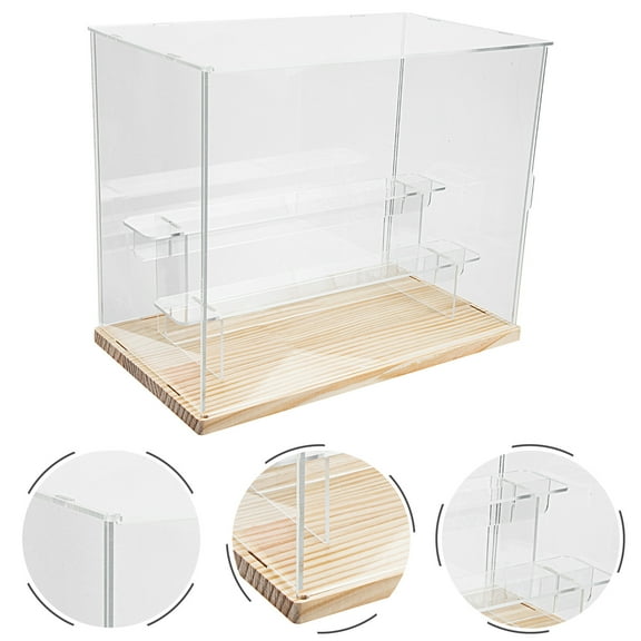 Omeite Solid wood doll storage display stand transparent display ladder storage box (three-layer ladder-can hold 18 dolls)