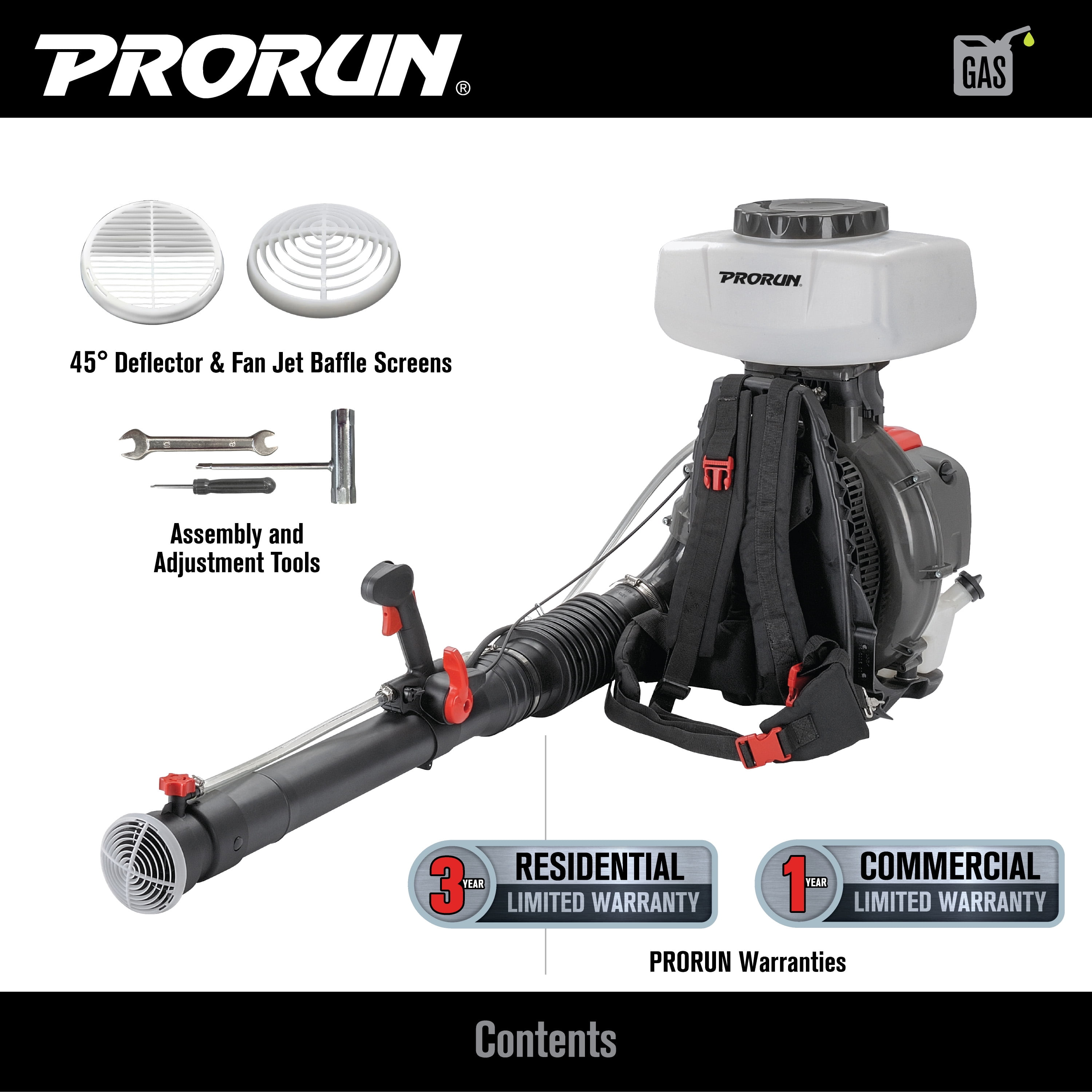 Prorun PMB2884 Backpack Mist Blower, 75.6cc 4.2HP Engine, 4-Gallon Tank, 3-in-1 Sprayer & Duster & Leaf Blower
