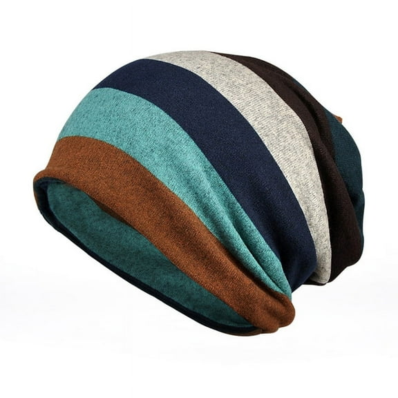 Ruanlalo Women Winter Fashion Stripe Pattern Hat Beanie Cotton Blend Cap Scarf Nice Blue
