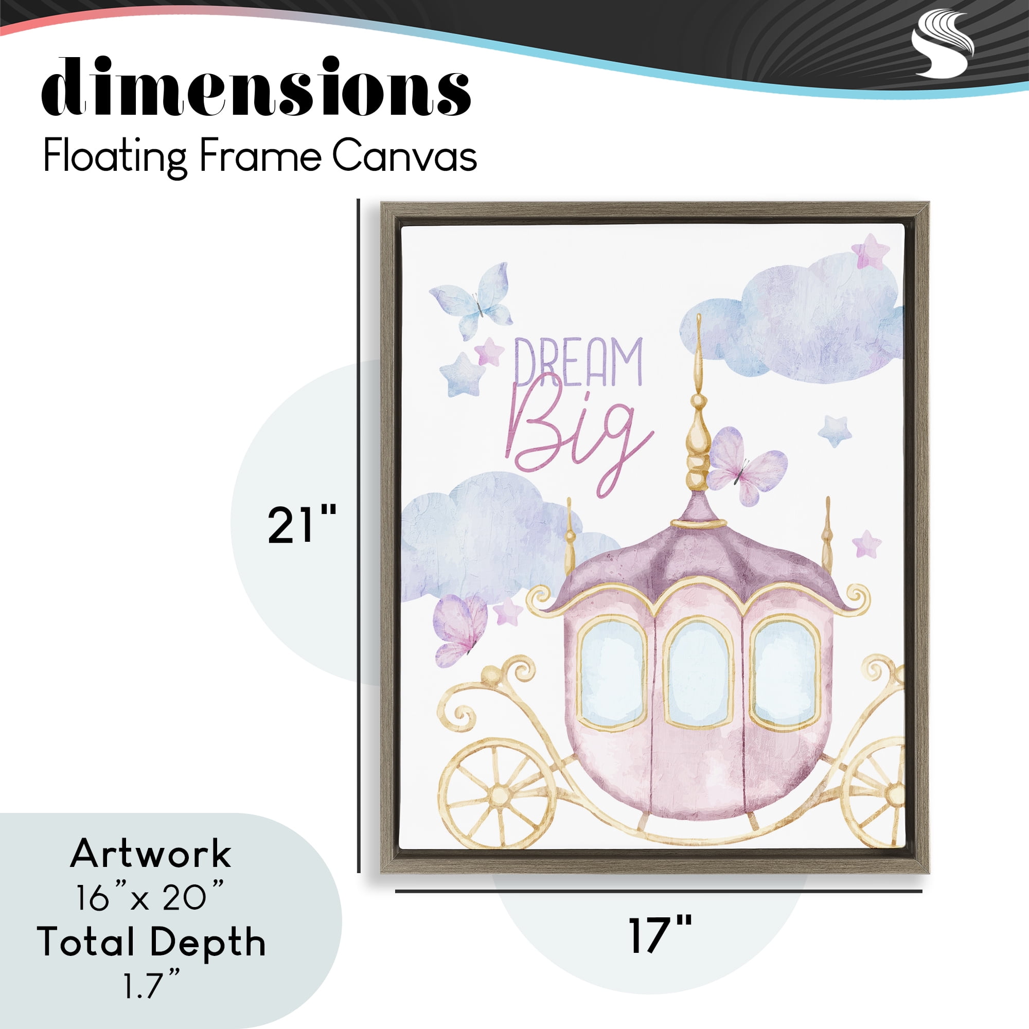 Dream Big Fantasy Carriage Brown Framed Floater Canvas Wall Art, design by Kim Allen