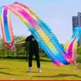 thumbnail image 3 of Dragon Dance Ribbons Flowy Rainbow Satin, Colorful Dragon Shaped Dancing Wand Silk Dragon Dance Ribbon Streamer,Square Fitness Dance Washable Dragon Streamer, 3 of 7