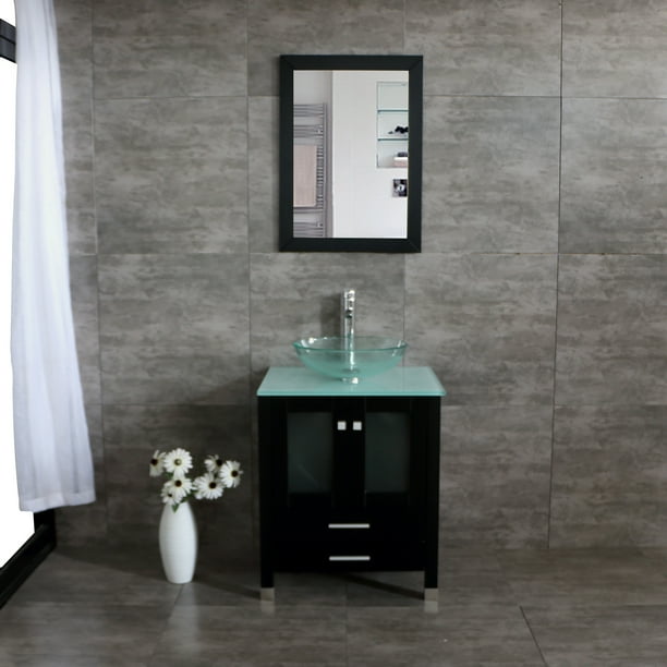 W 25 Single Bathroom Vanity Cabinet Solid Wood Glass Sink Faucet Mirrors Com Glass Sink Faucet Mirrors, 25 Bathroom Vanity With Sink And Faucet