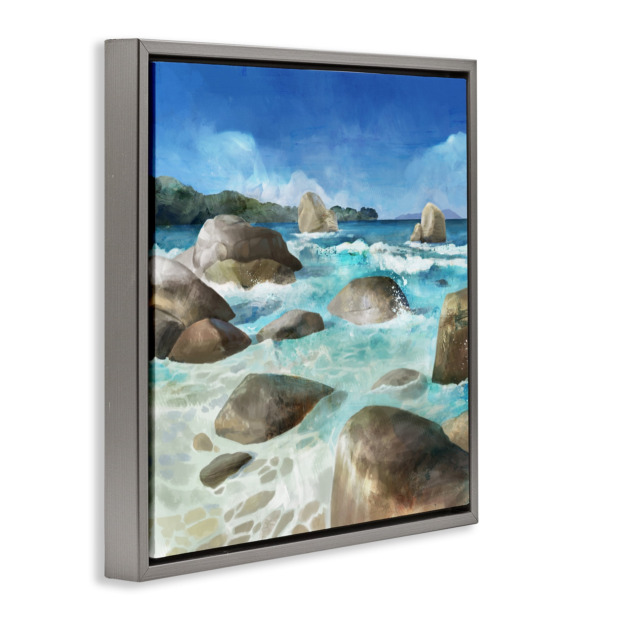 Stupell Industries Low Tide Rocks on Shore Gray Framed Floater Canvas Wall Art, design by Mauro Devereaux