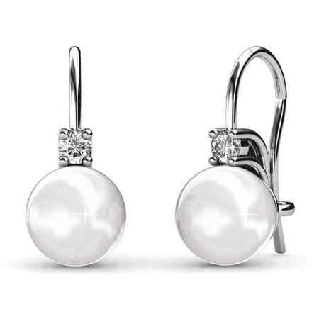 Cate & Chloe Cassie 18k White Gold Plated Shell Pearl Earrings with Swarovski Crystals for Women