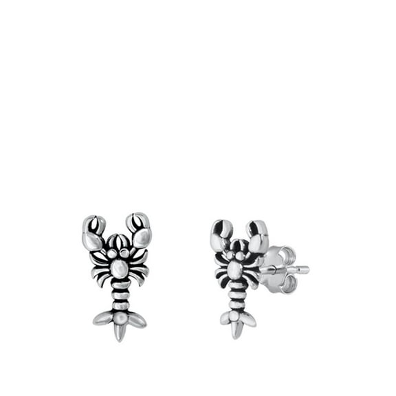 Sterling Silver Sea Lobster Stud Earrings Oxidized 925 New Jewelry Female Unisex
