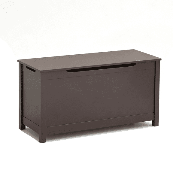 Kids Wooden Toy Box Storage Chest with Safety Hinged Lid, Coffee Brown, Sturdy Organizer for Toys Books