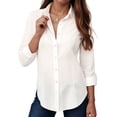 thumbnail image 2 of larppty Womens Button Down Shirts Cotton Dress Shirts Long Sleeve Collared Work Office Blouses Tunic Tops (White, M), 2 of 5