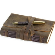 Leather Bound Journal for Men and Women, Handmade Gift Set with Antique Journal and Stylish Pen, Vintage and Classic, Notebook, Sketchbook, Planner and Diary (300 Pages) (7x5")