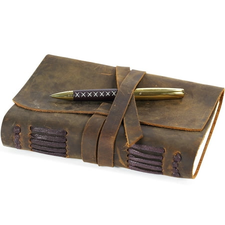 Leather Bound Journal for Men and Women, Handmade Gift Set with Antique Journal and Stylish Pen, Vintage and Classic, Notebook, Sketchbook, Planner and Diary (300 Pages) (7x5")