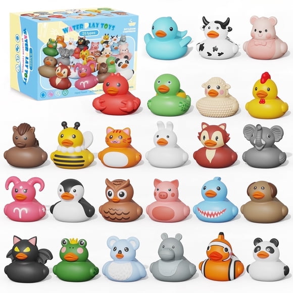 Sumsoltic 25 Pcs Jouets de Bain pour Bébé, Mini Canards en Caoutchouc Sans Trou, Jouets de Bain Sûrs pour Bébés, Nourrissons, Tout-Petits et Enfants, Jouets de Piscine Cadeaux de Fête