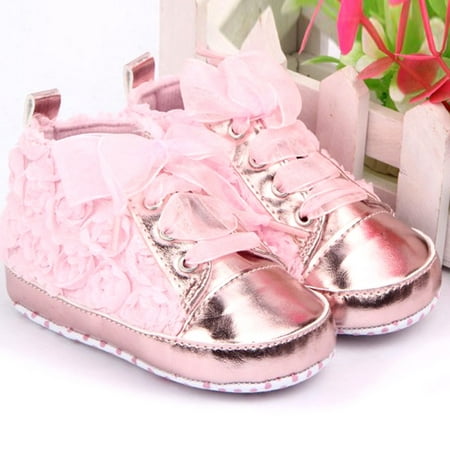Kacakid Spring 0-12M Baby Infant Girl Soft Sole Crib Shoes Sneakers Lace Bow Prewalker