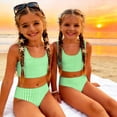 thumbnail image 5 of CCRFTGI Girls Swimsuits Size 6-7 Two Piece Sets Swimming Girls Bikini Beach Vacation Bathing Suit Summer Cute Striped Girls Clothes Swim Suit Kids Bikini Swimwear Green 9-10 Years, 5 of 9