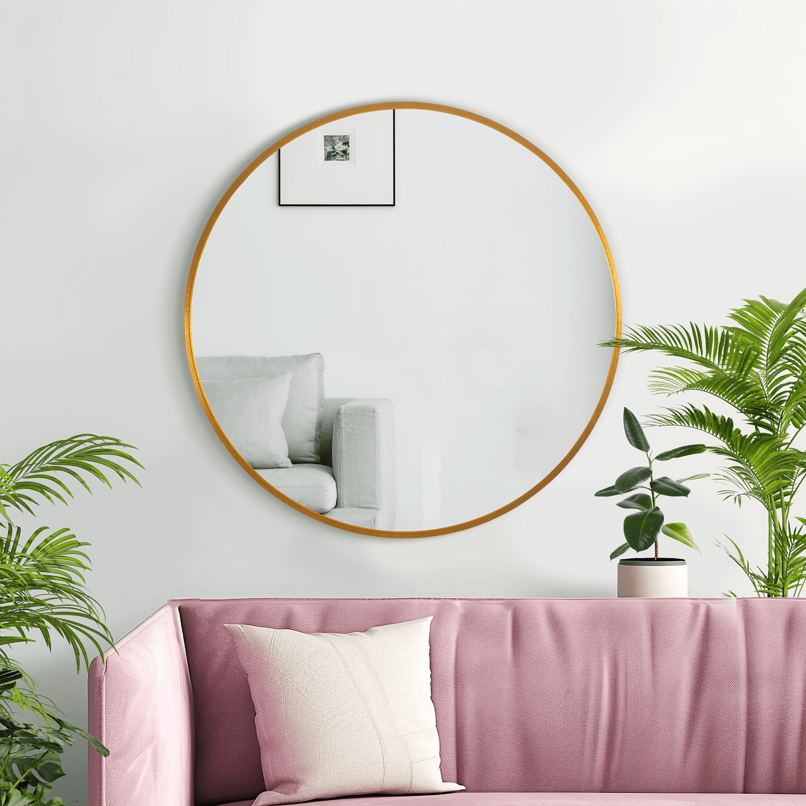 MAYEERTY 20"x20" Modern Round Aluminum Alloy Frame Wall Mirror Wall Mounted Mirror,Gold