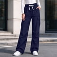 thumbnail image 2 of Kvture Women's Cargo Pants Casual Straight Wide Leg Work Pants Elastic Waisted Lightweight Loose Hiking Pant with Pockets, 2 of 8