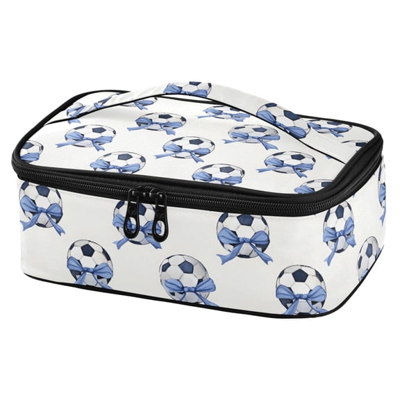 ALAZA Soccer with Bows Lunch Box Insulated Reusable Cooler Tote Bag School Picnic Travel Office