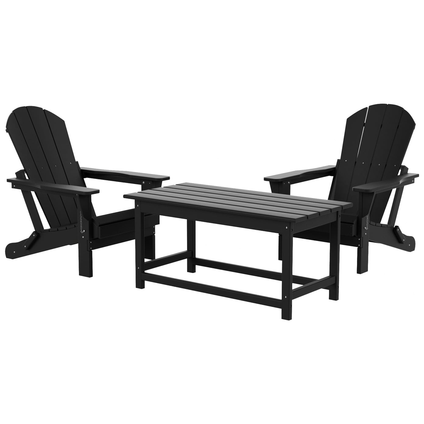 Polytrends  Laguna Hdpe All Weather Outdoor Patio Foldable Adirondack Chairs Conversation Set (3-Piece Set) Black