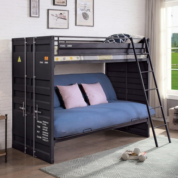 Furniture of America Malik Metal Black Twin Kids Bunk Bed with Futon Base