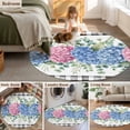thumbnail image 5 of Round Area Rug 6 Ft, Blue Pink Hydrangea Washable Non-Slip Circle Carpet for Living Room/Bedroom, Eucalyptus Leaves Summer Botanical Plaid Low-Profile Indoor Mats Collection Rugs for Residential, 5 of 7