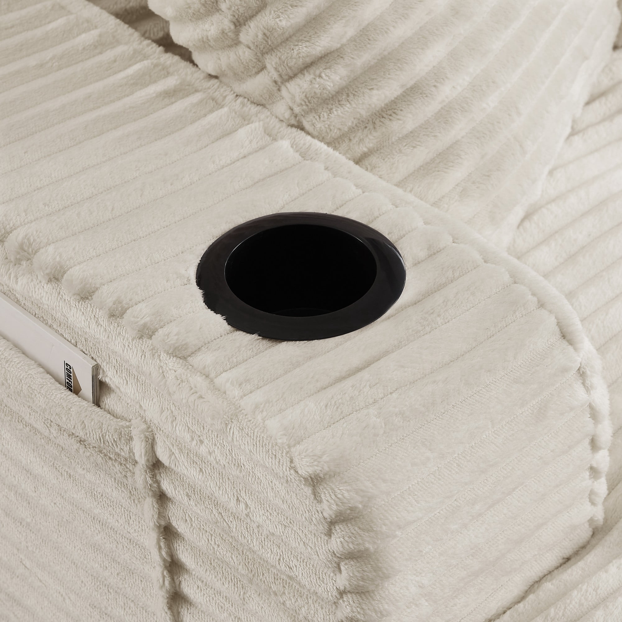 BSHTI 66.1" Corduroy Oversized Chaise Lounge Chair with Cup Holder, Side Pockets and Boneless Design for Living Room（White）
