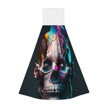 

Zeuib Modern Abstract Colorful Skull B Print Coral Velvet Hand Wipes Hanging Hand Towels Set with Hook & Loop Absorbent Towel for Bathroom Home