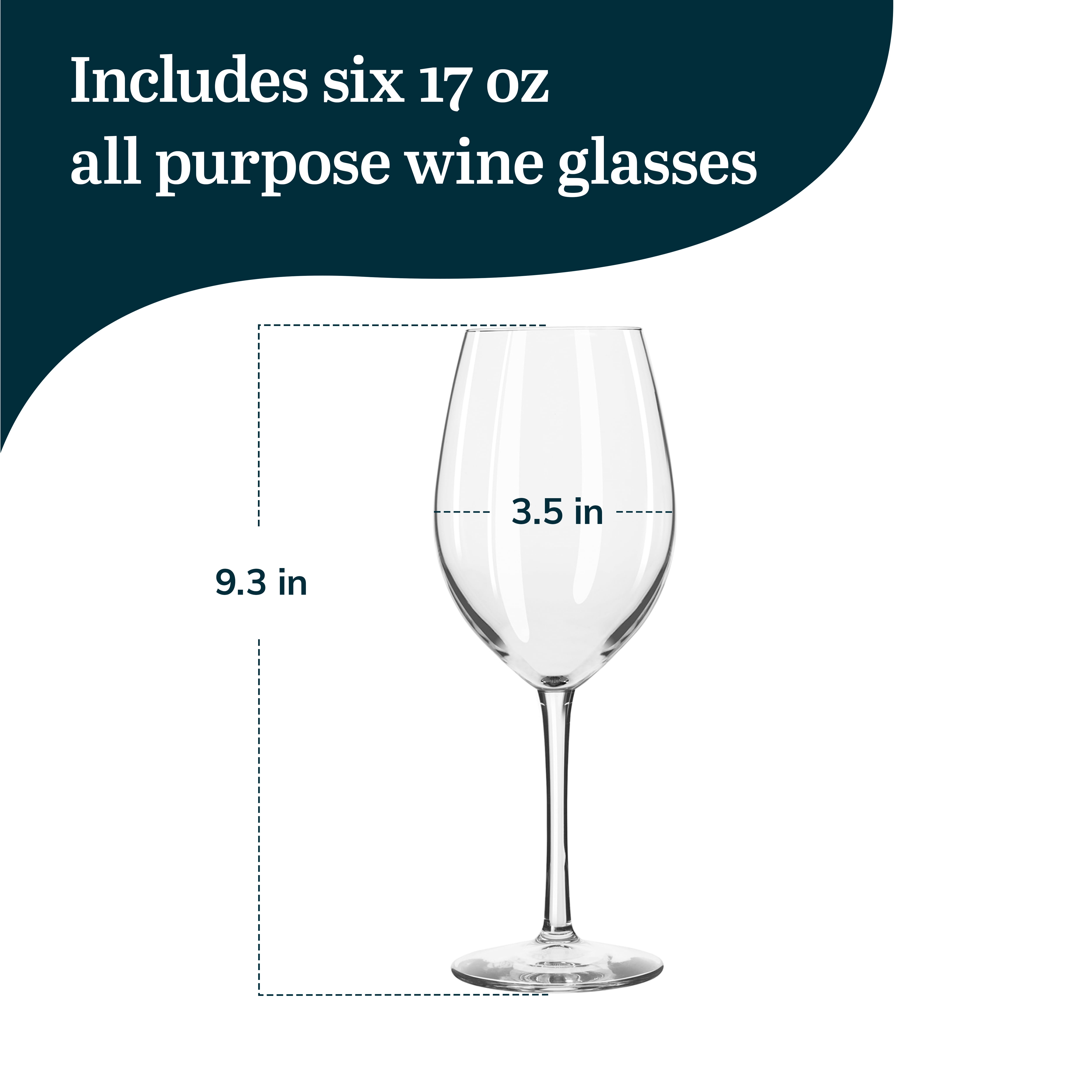 Libbey Entertaining Essentials All Purpose Wine Glasses, 17 Oz, Classic Red and White Wine Glass Set of 6, Stemware Glasses for Special Occasions