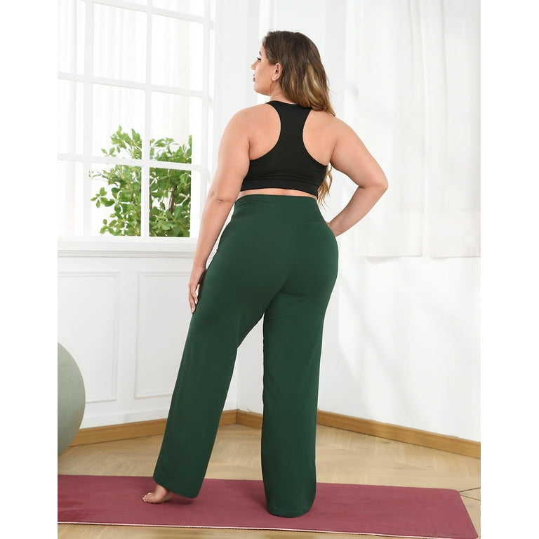 HDE Women's Plus Size Yoga Pants High Waisted Wide Leg Leggings Dark Green  4X 