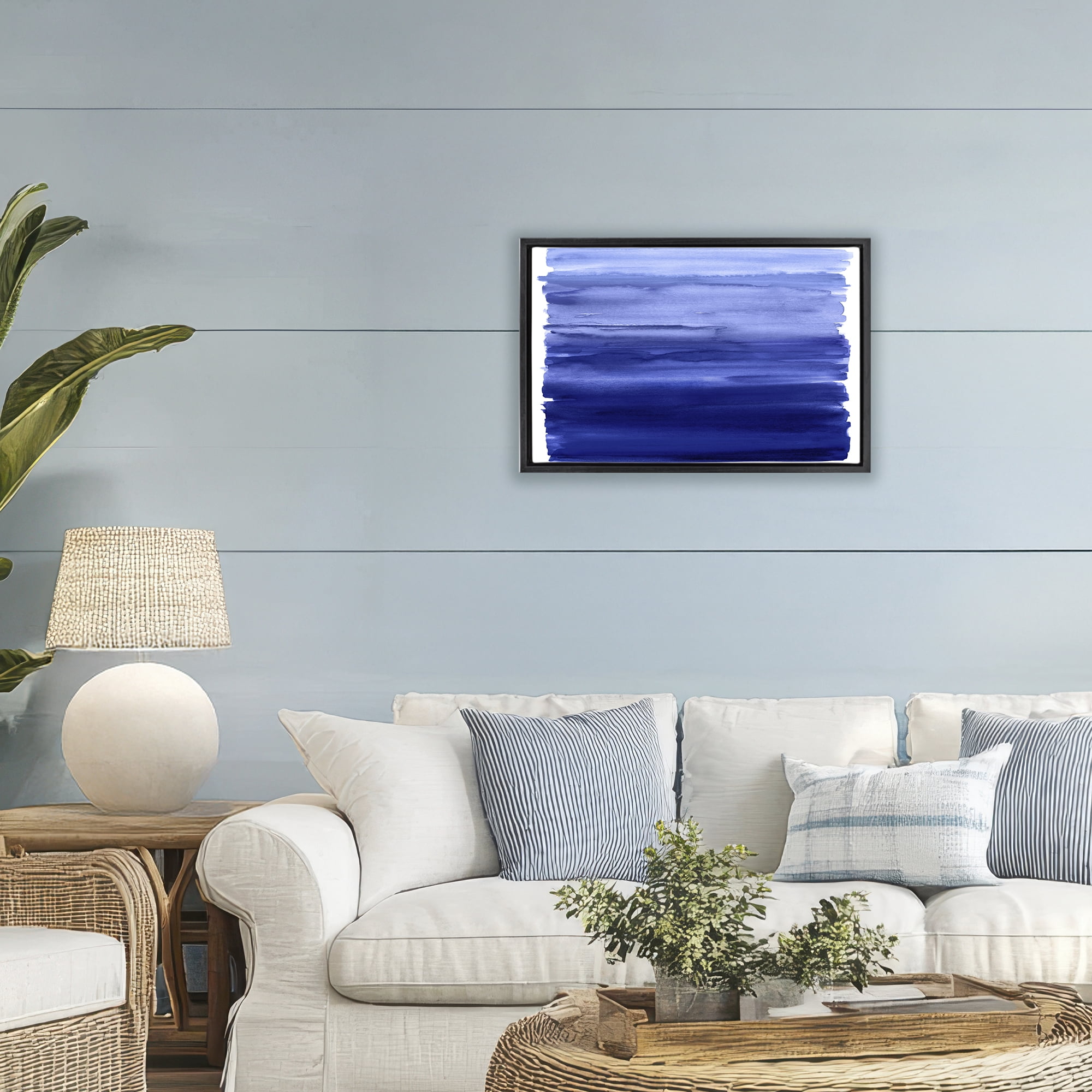 Stupell Industries Oceanic Ombre Blue Black Framed Floater Canvas Wall Art, design by Allie Corbin
