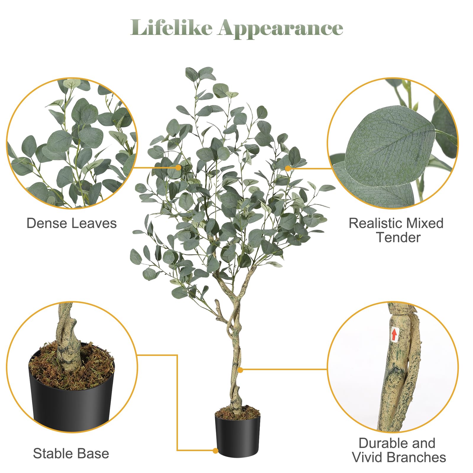 Danolapsi Artificial Tree Plant Eucalyptus Tree 4/5/6FT Tall, Modern Large Fake Plant Decor in Pot for Indoor Outdoor,Home Office Ideal Housewares Gift Decoration, Eucalyptus Tree