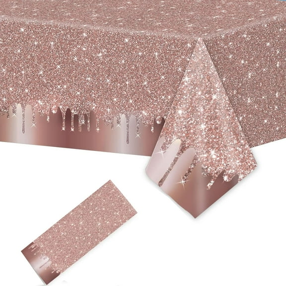 53.9X70.8In Rose Gold Birthday Tablecloth,Rectangle Disposable Table Cover,Plastic Rectangle Tablecloth for Wedding,Birthday,Party,Anniversary