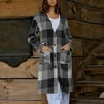thumbnail image 3 of qucoqpe Womens Plaid Trench Coat Long Sleeve Button Up Casual Shacket Jacket Fall Winter Fashion Elegant Long Pea Coat with Pockets, 3 of 6