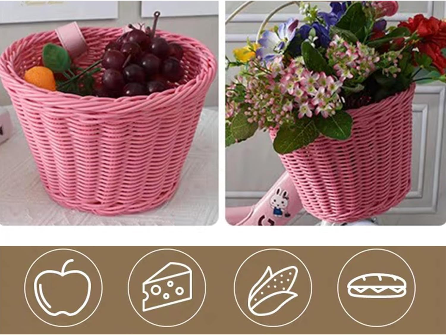 Kids Bike Basket Front: Handwoven Wicker Bicycle Basket, Bike Bell & Ribbons Tassels Bike Accessories for Kids, Fits Most Bicycle, Balance Bike, Tricycle,Scooter